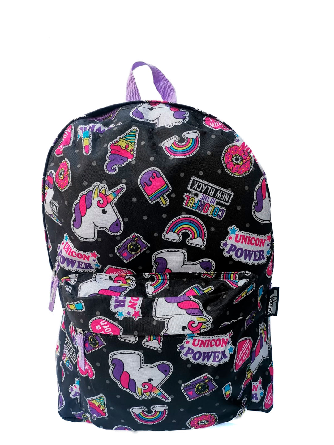 Mochila escolar de Unicornios en color Negro/morado