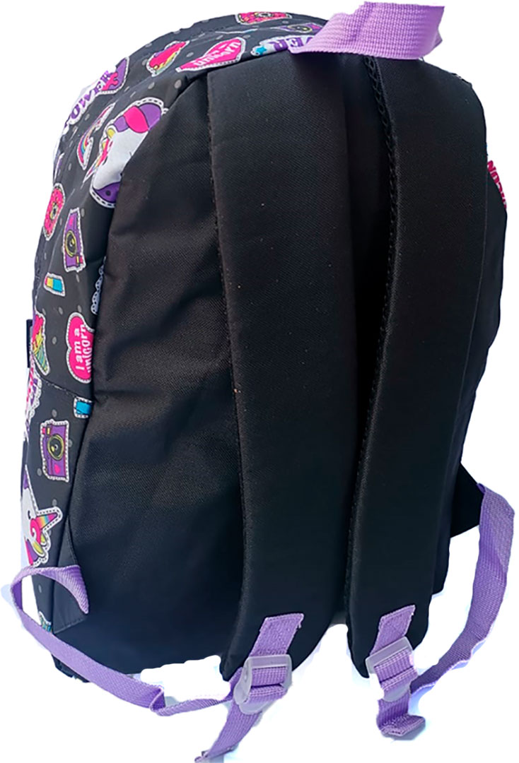 Mochila escolar de Unicornios en color Negro/morado