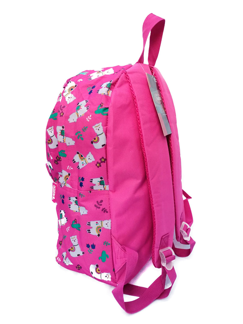 Mochila escolar color rosa / diseño de llamas