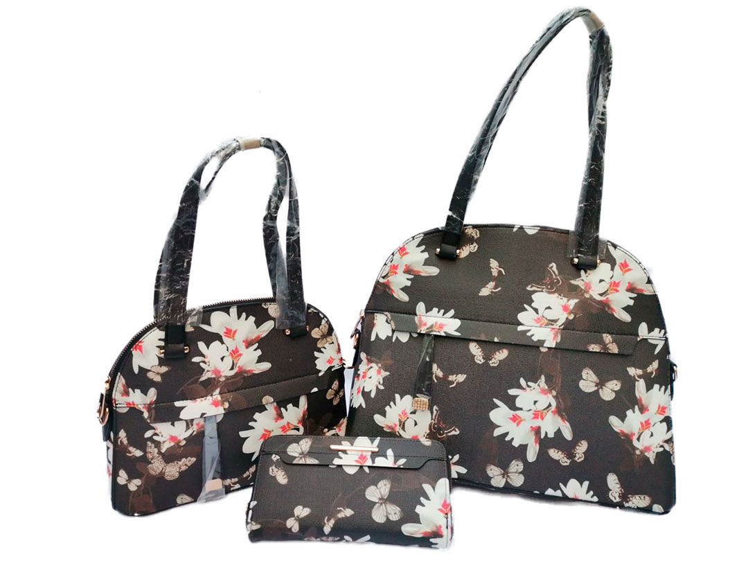 Set de 3 piezas en color Negro - Diseño en Flores y Mariposas