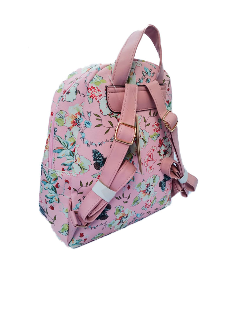 Mochila para Dama en color Rosa - Diseño en Flores y Mariposas