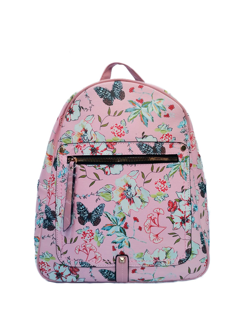 Mochila para Dama en color Rosa - Diseño en Flores y Mariposas